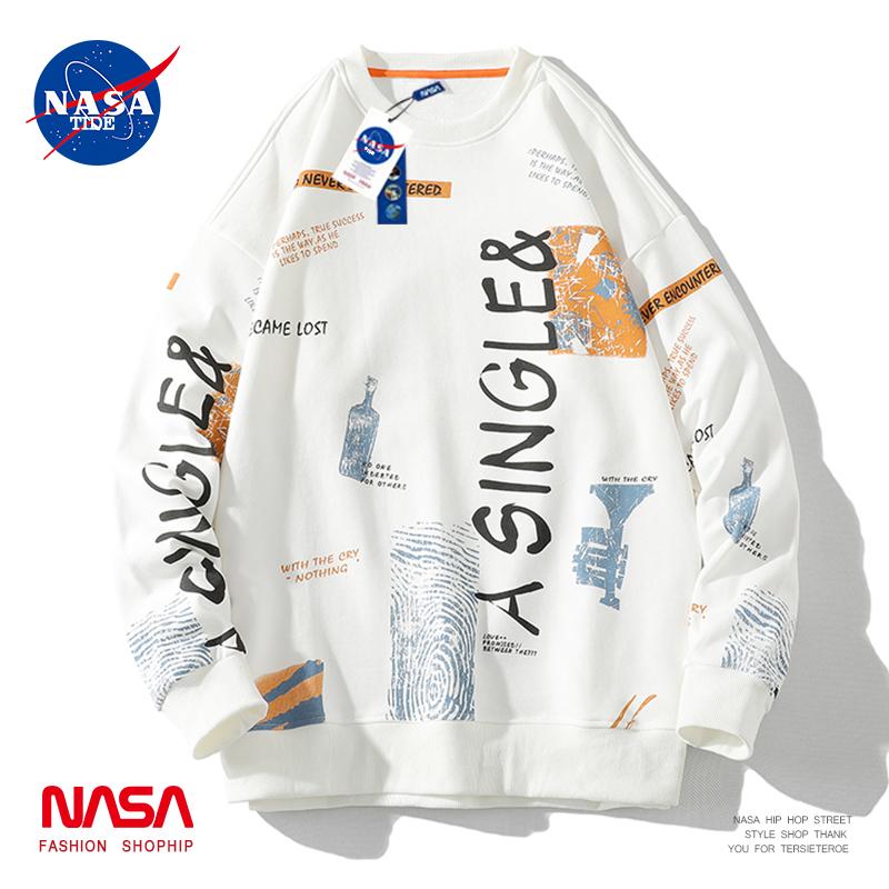 NASA Co -Nhương hiệu thiết kế Mỹ Sense Graffiti Round Collar Cotton T nam Tide National Tide Mùa xuân và mùa thu rộng tay áo dài tay