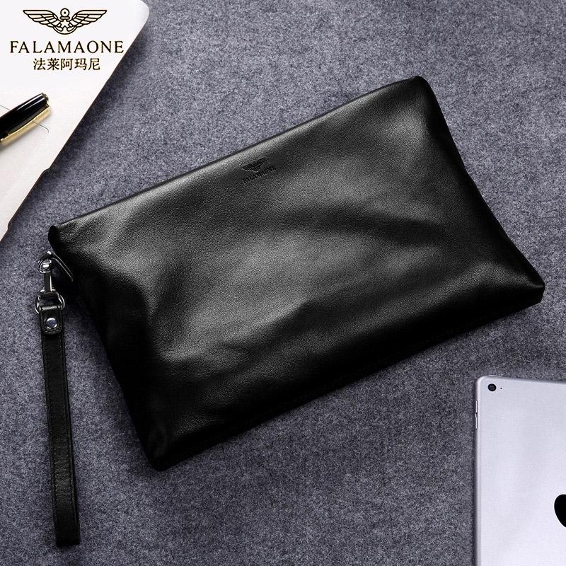 Túi Clutch da cừu Faleamani chính hãng dành cho nam, túi phong bì cầm tay sang trọng bằng da phong cách retro