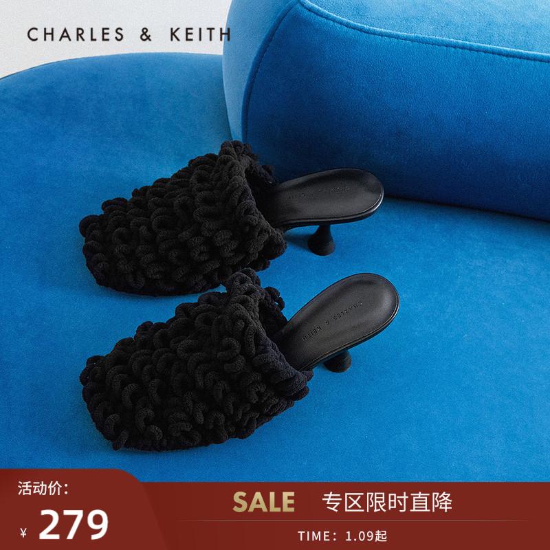 CHARLES&KEITH22 mùa đông mới CK1-60920322 giày xăng đan Bao Đầu len cao gót giày nữ