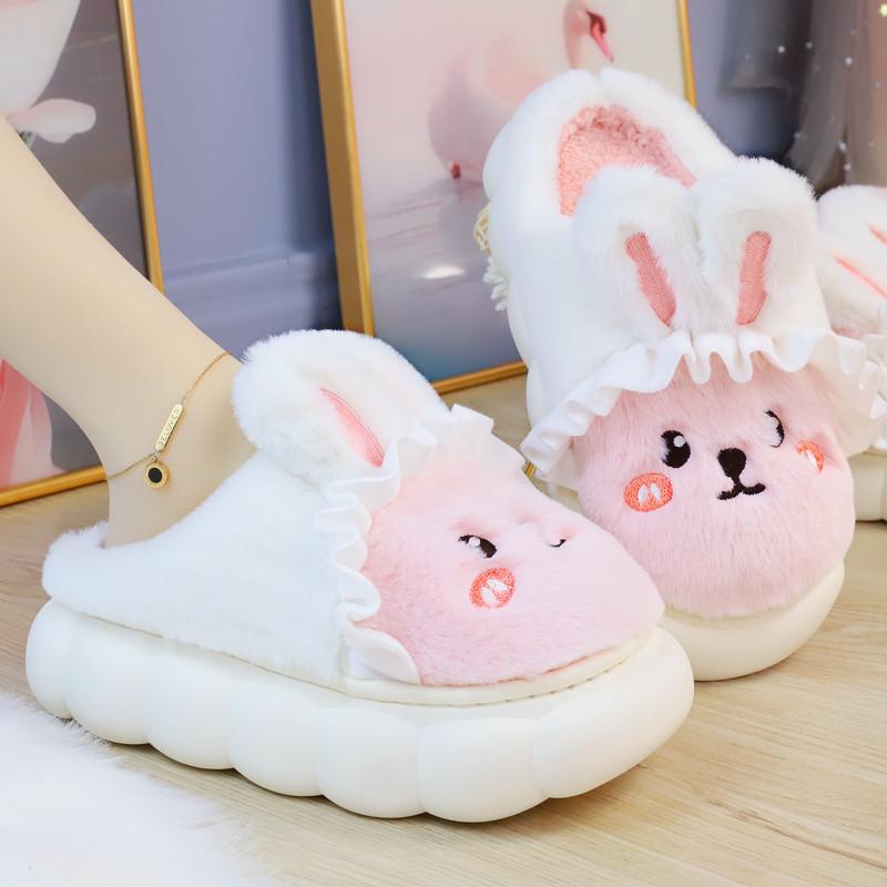 Huizimu mới cotton giày mùa đông nữ thỏ ngọt nhà chống trơn trượt mềm mại ấm áp dễ thương sang trọng giam dép bông