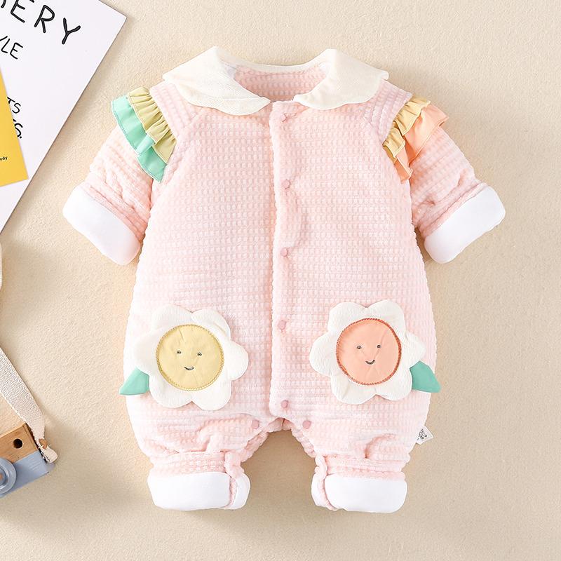 Quần áo trẻ sơ sinh jumpsuit bé áo liền quần mùa đông nữ cotton ấm áp Plus cotton dày cotton quần áo mùa đông