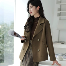 2022 mùa thu đông mới 2 mặt áo khoác cashmere nữ ngắn cao cấp rời phù hợp với cổ áo đôi áo khoác len