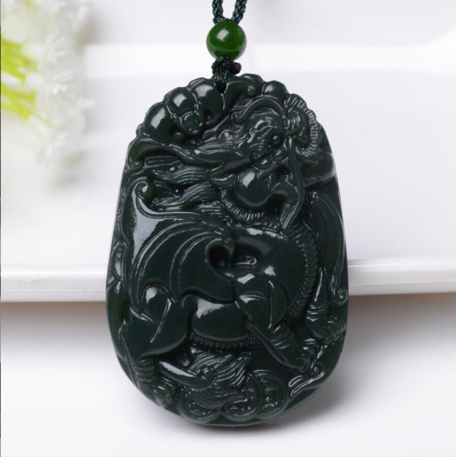 Nhặt Mặt dây chuyền Tân Cương Hotan Qingyu Kirin Taqing One Fine Colour Men and Women's Lanyard Mặt dây chuyền Jade Blessing Beast Jade Mặt dây chuyền