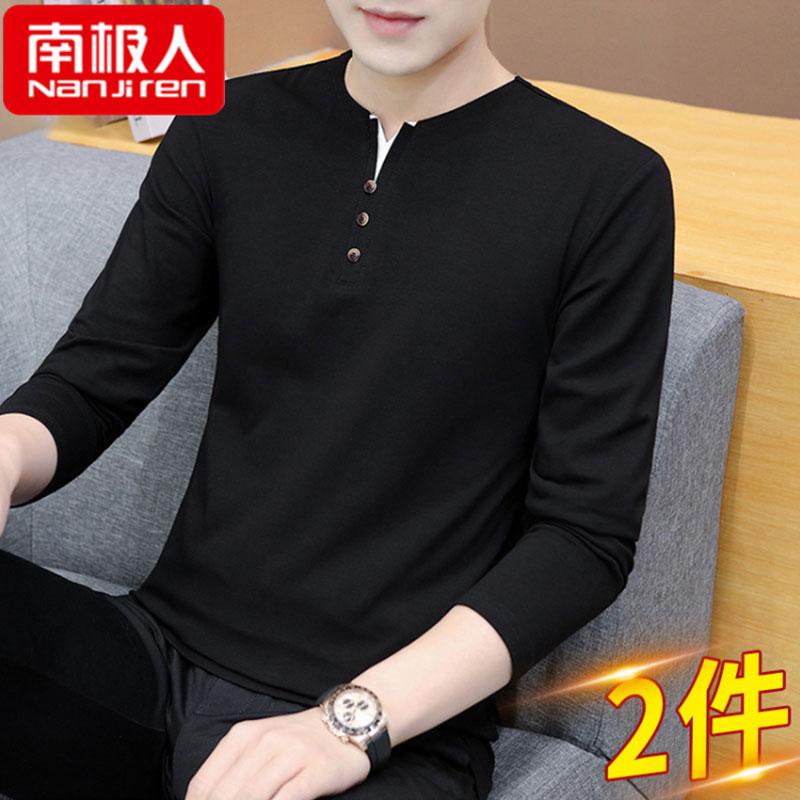 Nam Cực dài -Sleeved t -shirt Mùa xuân và mùa thu 2022 New V -neck Tide Brand Versatile bottom Shirt