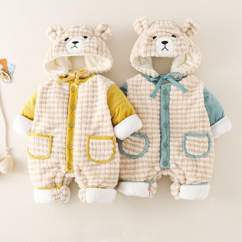 Áo liền quần mùa đông mới cotton dài tay quần áo trẻ em hình gấu dễ thương áo len đi chơi quần áo leo núi