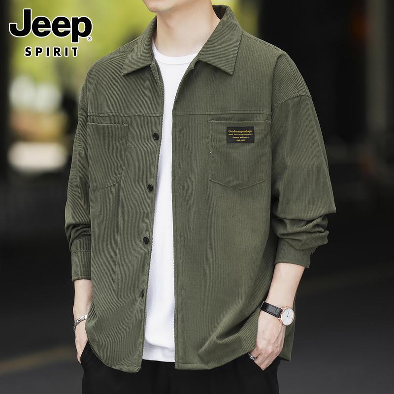 Jeep Jeep áo sơ mi nam dài tay mùa xuân và mùa thu mới áo khoác công cụ xu hướng giản dị áo sơ mi vải to sợi quần áo nam