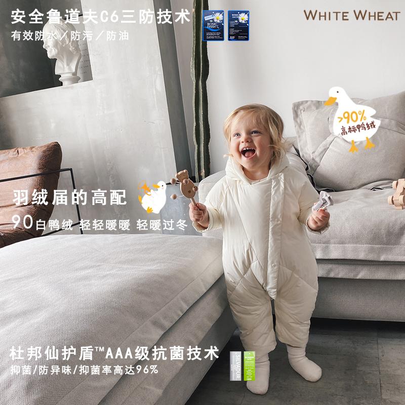 WhiteWheat cho bé xuống jumpsuit quần áo mùa đông nam và nữ cho bé 3 chống 90 vịt trắng xuống có mũ trùm đầu quần áo ngoài trời