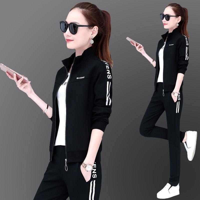 Cotton T Sports Set Women 2022 Thời trang mới Phụ nữ mùa xuân và mùa thu lỏng lẻo giải trí lớn Kích thước lớn hai/ba