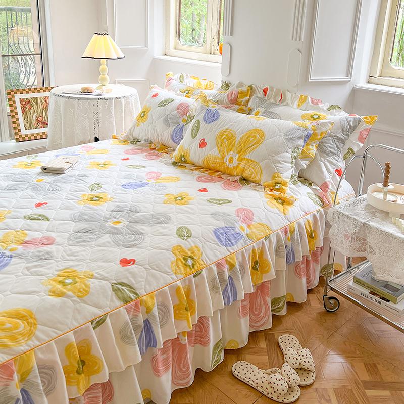 Váy cotton dày đơn -Bed Bed Cover Bụi -Proof Tất cả -Cotton Giường trượt Skids 1.51,8 mét váy để che xấu xí