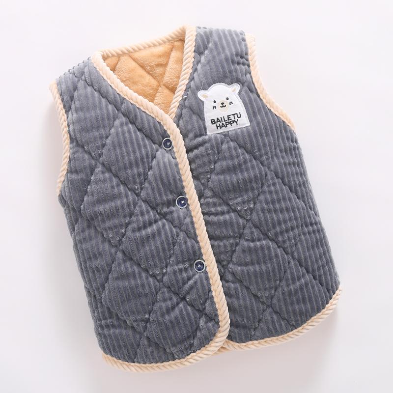 Mùa Đông Trẻ Em Kẹp Tóc Áo Vest Cotton Bộ Đồ Ngủ Bé Trai Bé Gái Dép Nỉ Dày Ở Nhà Quần Áo Bé Trai 3 Lớp Nỉ San Hô