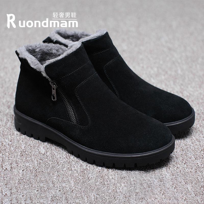 Ruondmam mùa đông Boots ấm áp và bằng nhung Bốt bông dày Giày nam chống nước lông cừu lông cừu trong giày cotton đông bắc