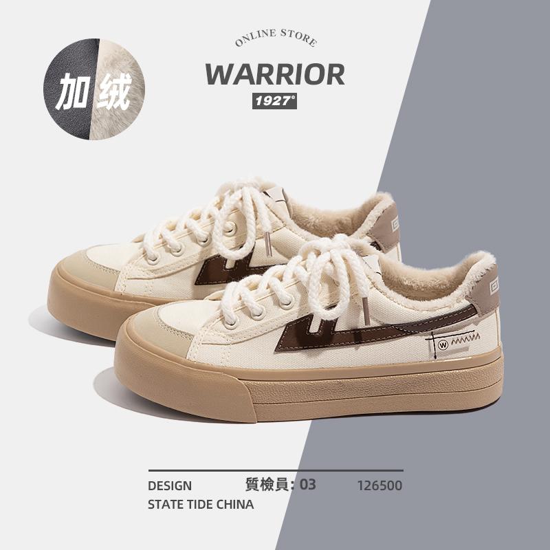 Giày vải nhung Warrior/pull back Plus mùa đông 2022 cho nữ giày thể thao mới ins hợp thời trang tất cả các trận đấu giày cotton ấm áp