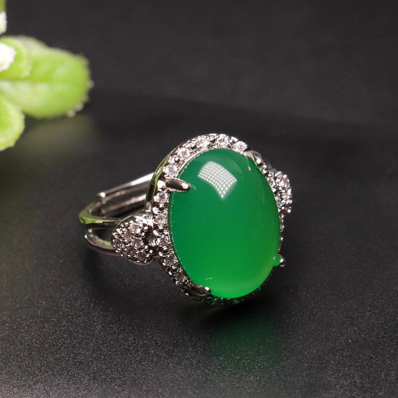 Nhặt rò rỉ đấu giá cửa hàng nhẫn mã não chrysoprase Duobao đôi trái tim đầy kim cương trang sức khảm nam nữ đồ trang trí tay ngọc bích