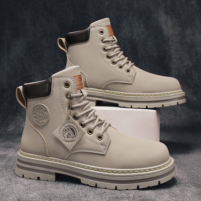 Martin Boot Male 2022 Mới Tuck Giày nam cao Plel Boots Vàng Bóng biển lớn Giày nam Công nhân Người Anh làm việc