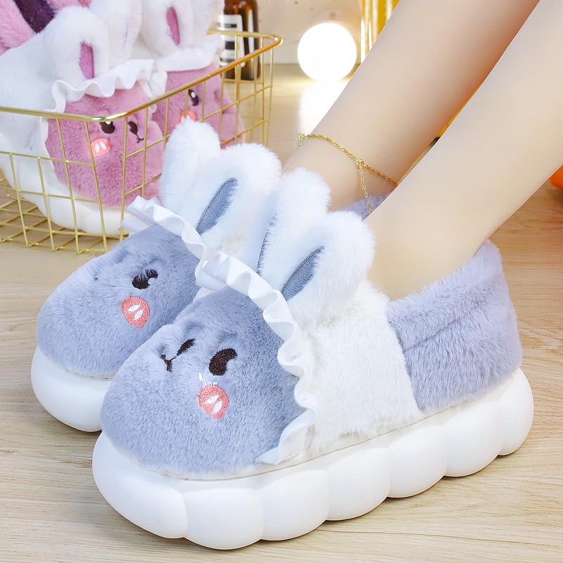 Túi ren dễ thương và dễ thương với giày cotton phong cách mới mùa đông của phụ nữ giẫm lên phân cảm giác đế dày giày cotton giữ ấm chống trơn trượt chống mài mòn