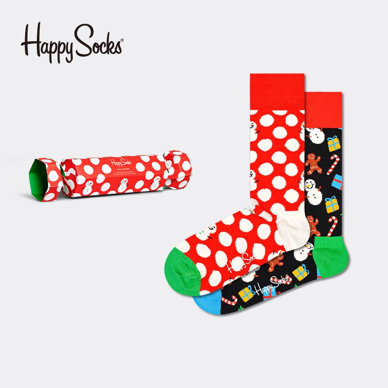 Happy Socks Tất Năm Mới Nữ Mùa Thu Đông Ins Triều Thương Hiệu Sóng Điểm Bánh Người Vớ Ống Trung Bình Hộp Quà Kẹo 2 Đôi