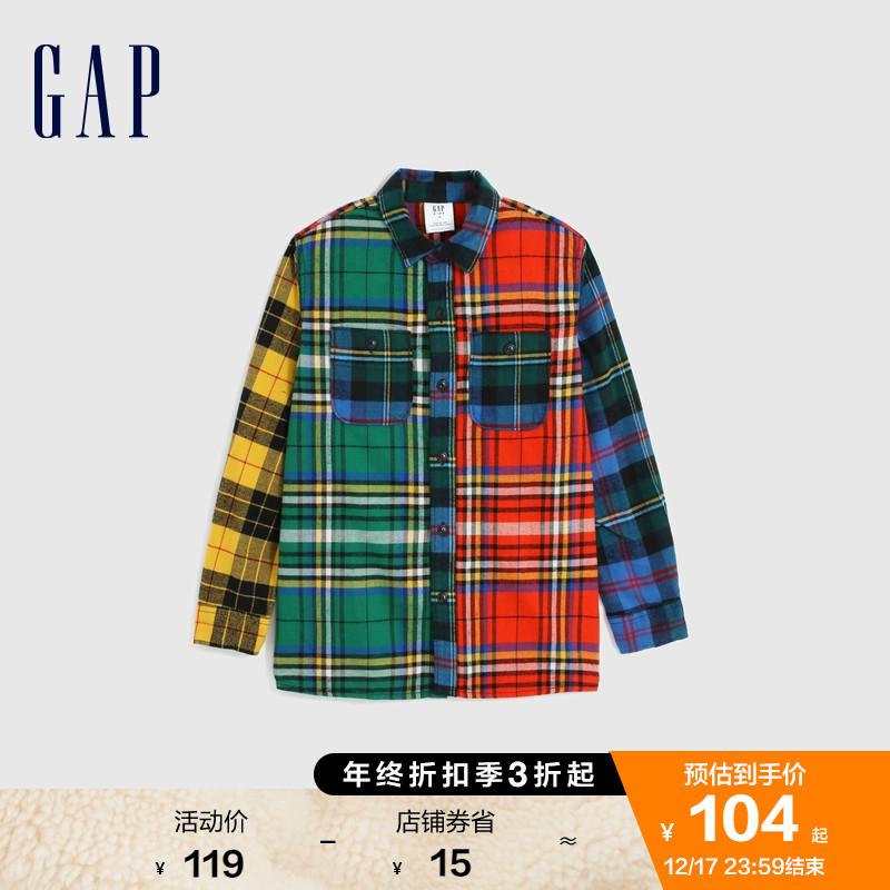 Gap Boy vào mùa đông 2022 Màu sắc mặt bích mới rô -sê dài -sleeved -sleeved Shirt 673780 Áo sơ mi dành cho trẻ em