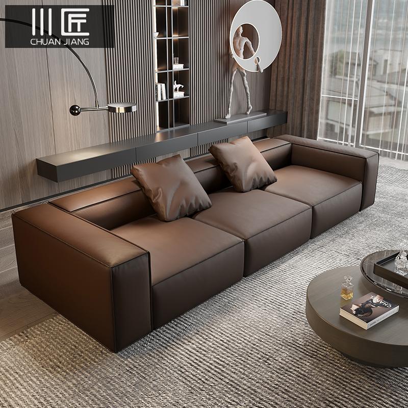 Ghế sofa da sang trọng nhẹ phòng khách nhà thẳng hàng từ trần đến sàn với vợ lẽ Sofa khối đậu phụ vuông tối giản kiểu Ý