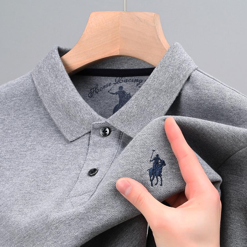 Ralph Lauren Polo Áo Sơ Mi POLO Nam Dài Tay Cotton Nguyên Chất Bố Trung Niên Xuân Thu Cao Cấp Áo Mùa Thu áo Thun