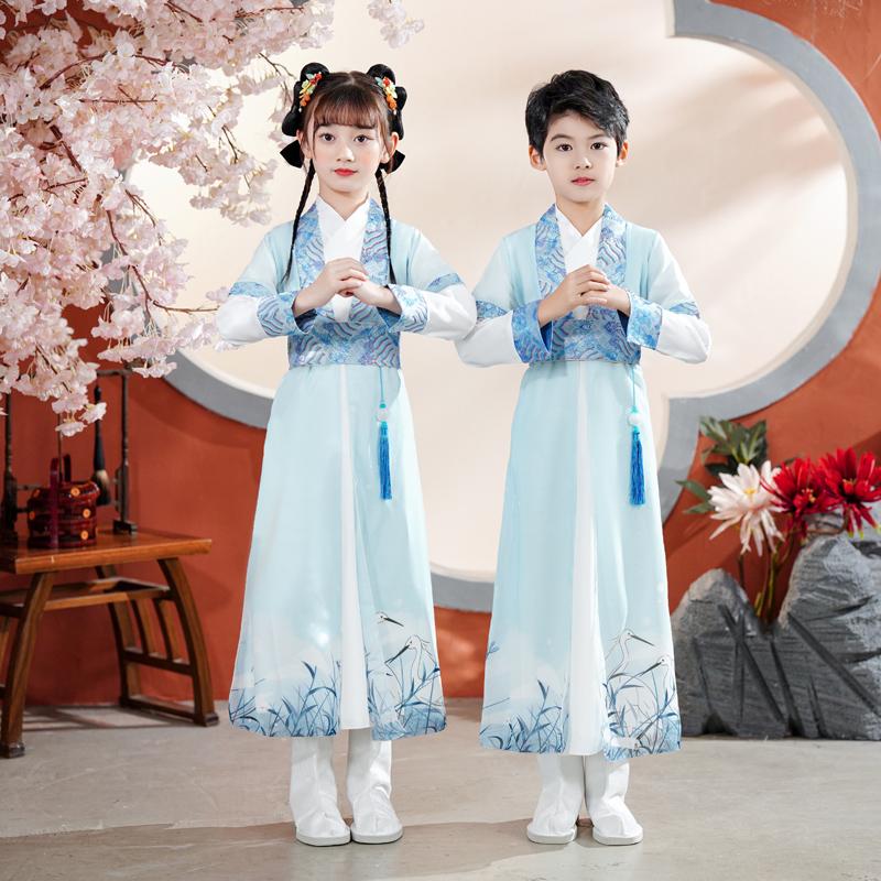 Quần áo trường học quốc gia dành cho trẻ em Hanfu Nam sinh mùa hè Trang phục kinh ba nhân vật Cô gái Ngày thiếu nhi Tang Suit Học sinh tiểu học Sách trẻ em Trang phục cổ đại