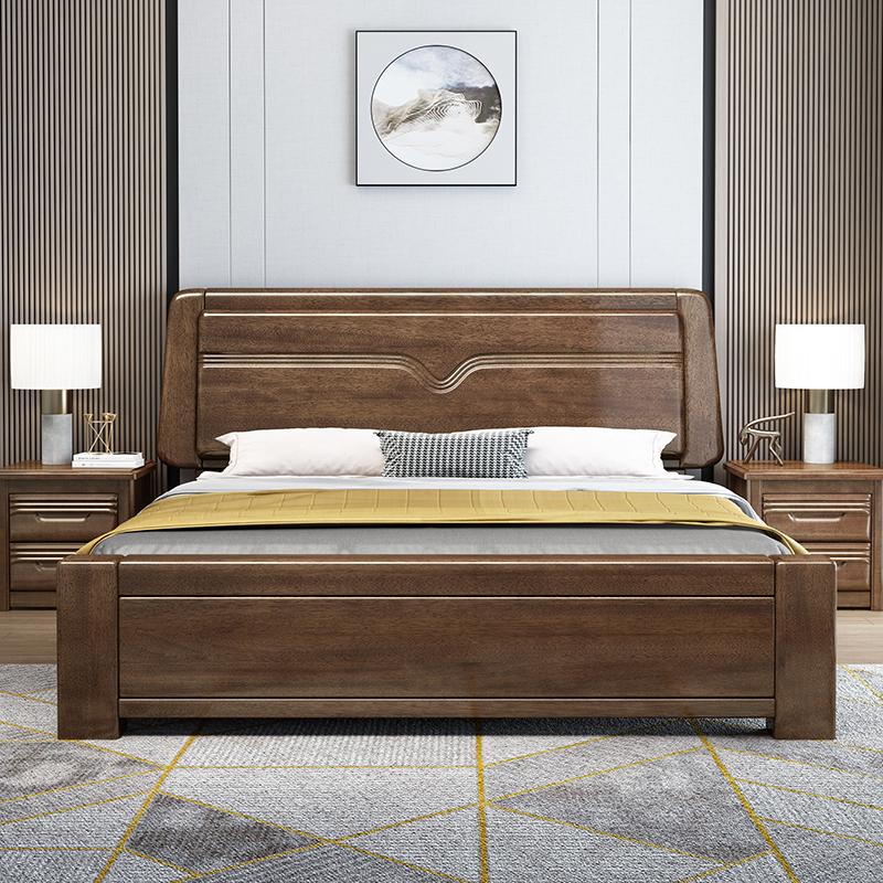 Walnut Solid Wood Giường Trung Quốc hiện đại tối giản 1.8 -meter kép đôi áp suất khí Bắc Âu lưu trữ hộp cao phòng ngủ lớn phòng ngủ chính