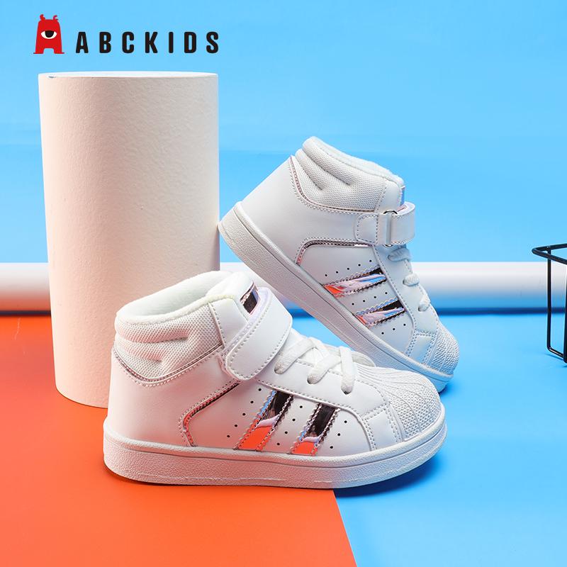 abckids bé gái 2 cotton giày mùa đông 2022 mới giày nhỏ màu trắng trẻ em nỉ giày thể thao ấm Ủng