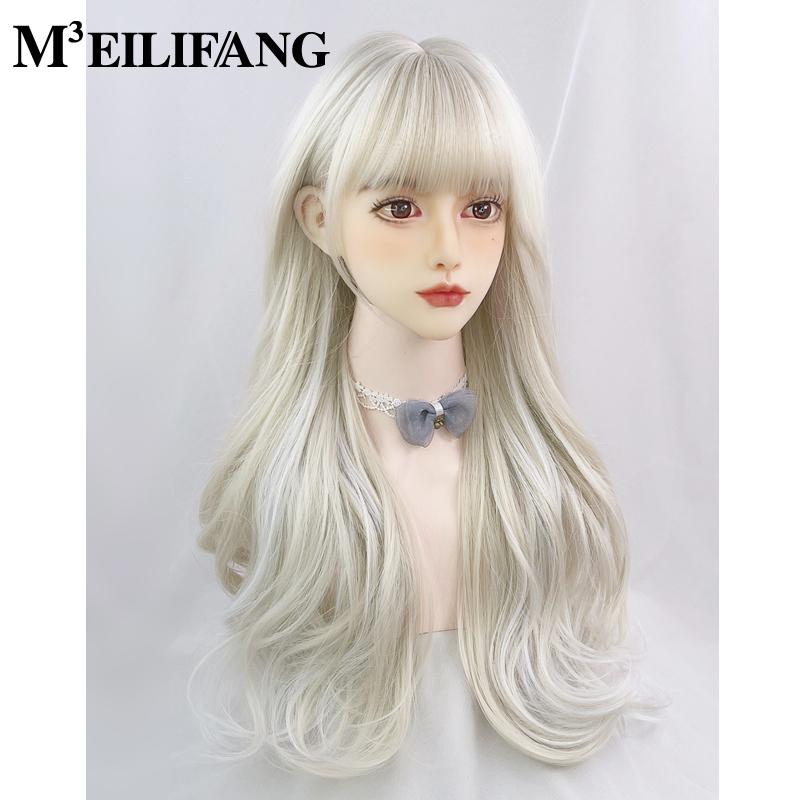 Hoa Kỳ Platinum đã chọn màu trắng tóc bạc nữ tóc dài tóc dài bộ Lolita Lolita Big Wave JK Light Color toàn bộ