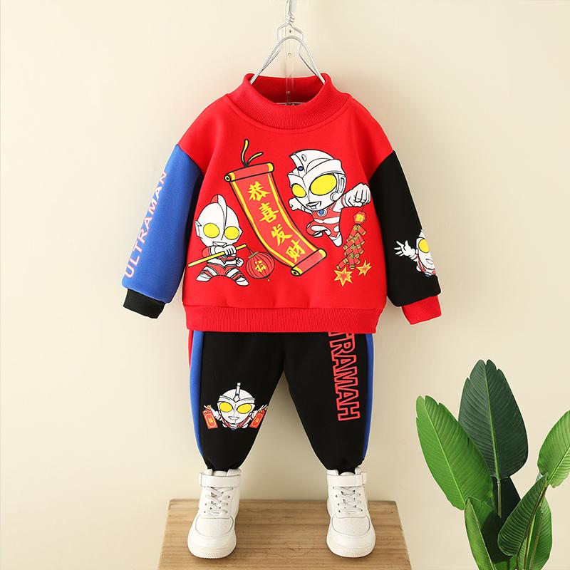 Ultraman Quần áo Boys Winter Suit 2022 Mới Em bé Dịch vụ Năm Mới Mùa thu dành cho trẻ em Mùa thu và Mùa đông cộng với nhung dày