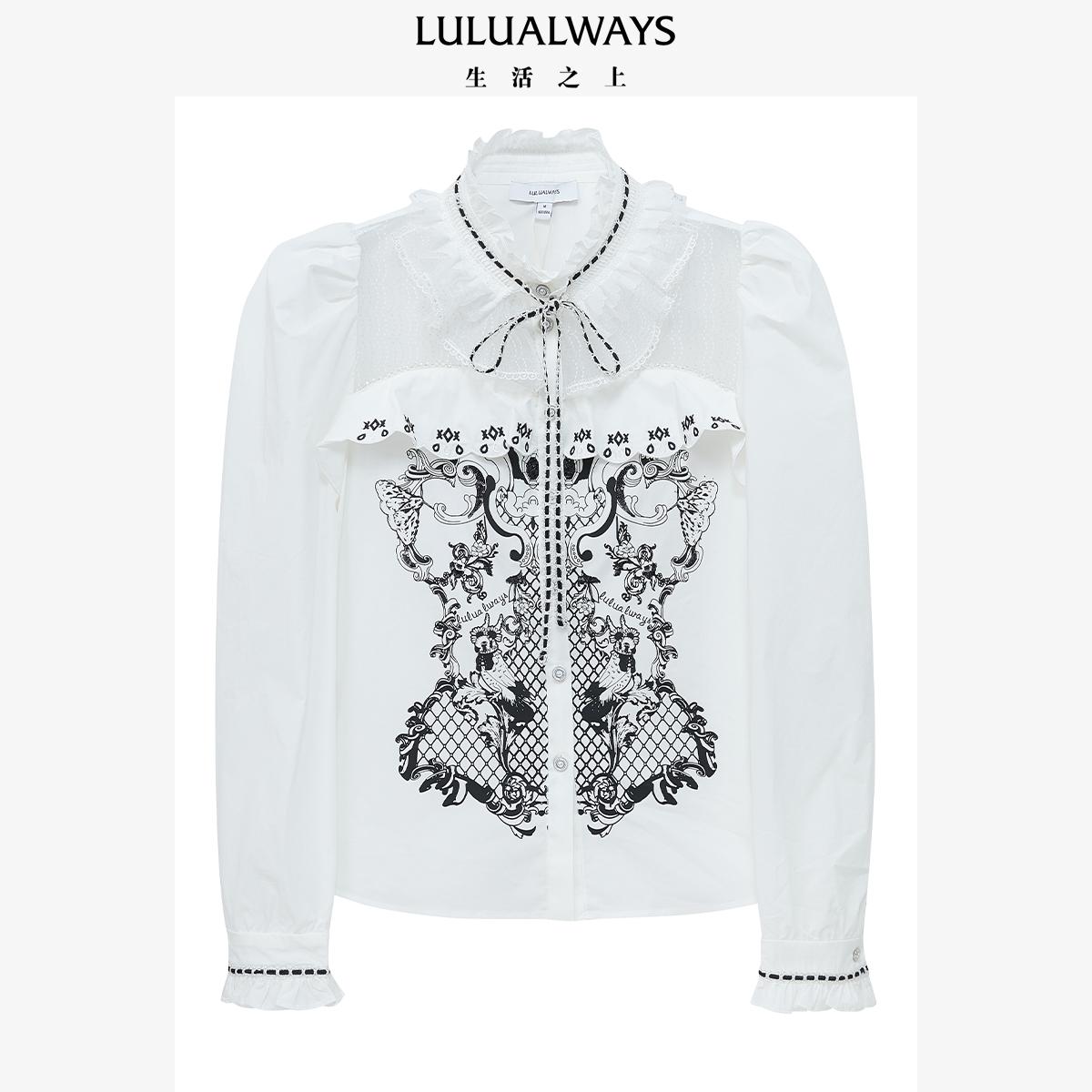 Lulualway 23 Mùa xuân Mới giản dị Viking Bow Bow Shirt White LOA2006