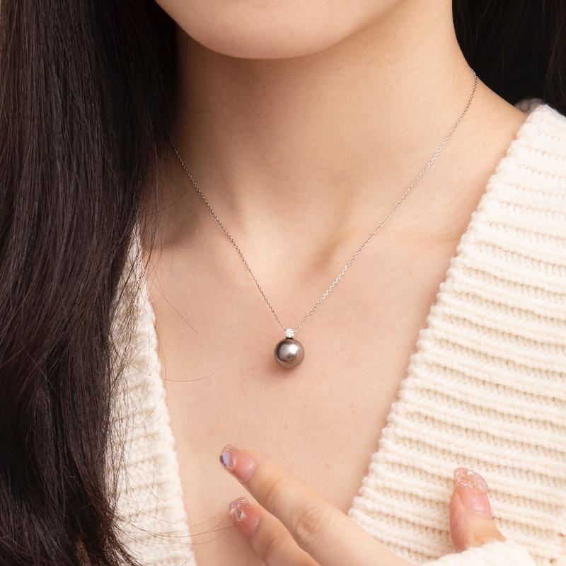 Vòng cổ công chúa công chúa Daxi không dễ dàng phiên bản quanh co, Round Nanyang Sea Pearl 18K White 10 Points Diamond