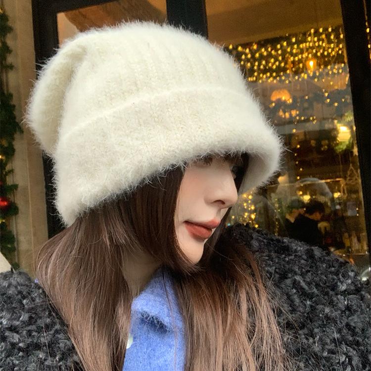 Show Face Little Rabbit Hair Rick Wirle Women's Autumn and Winter White Head Cover Cover Hat Capital Land Mũ lạnh