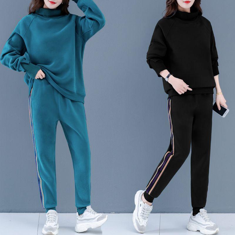 Micro -fat Sister In Winter Plus Velvet dày Semi -High -Collar Áo len lớn có kích thước lớn của phụ nữ.