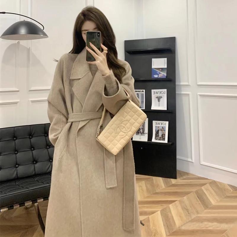 Áo khoác cashmere 2 mặt nữ thu đông 2022 mới áo khoác len Len len phong cách Hepburn người đàn ông nhỏ chiều dài trung bình