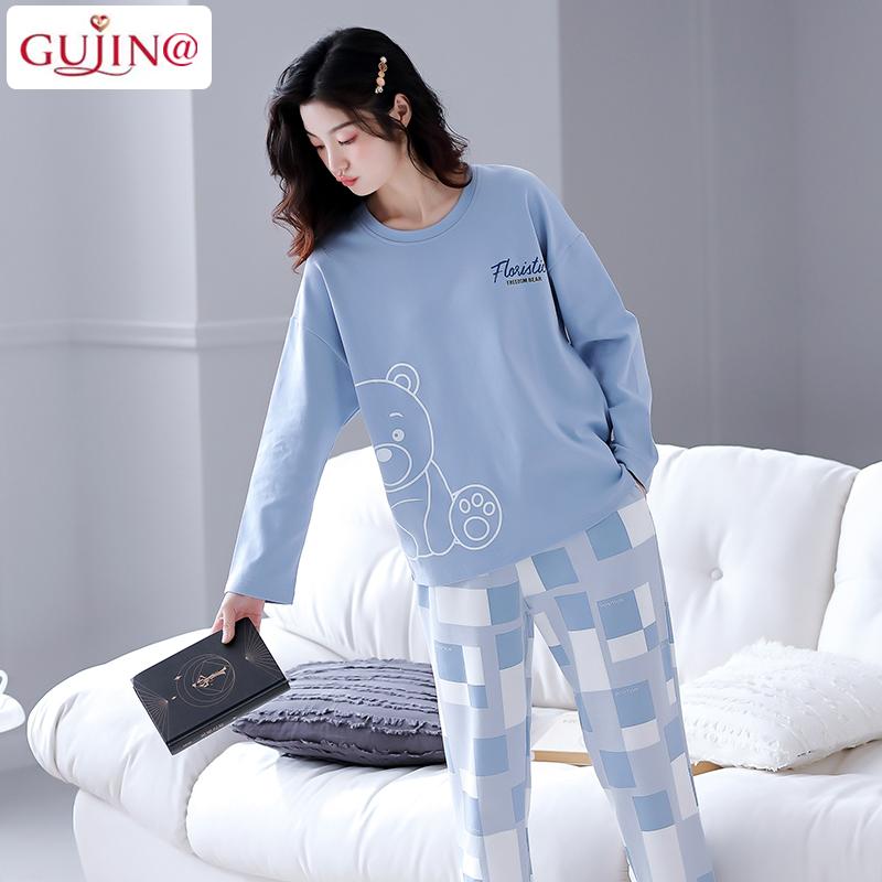 Gujin @ Pyjamas Nữ Xuân Hạ Thu Đông Cotton Nguyên Chất Quần Dài Phục Vụ Tại Nhà Mới 2022 Bộ Đồ Nữ