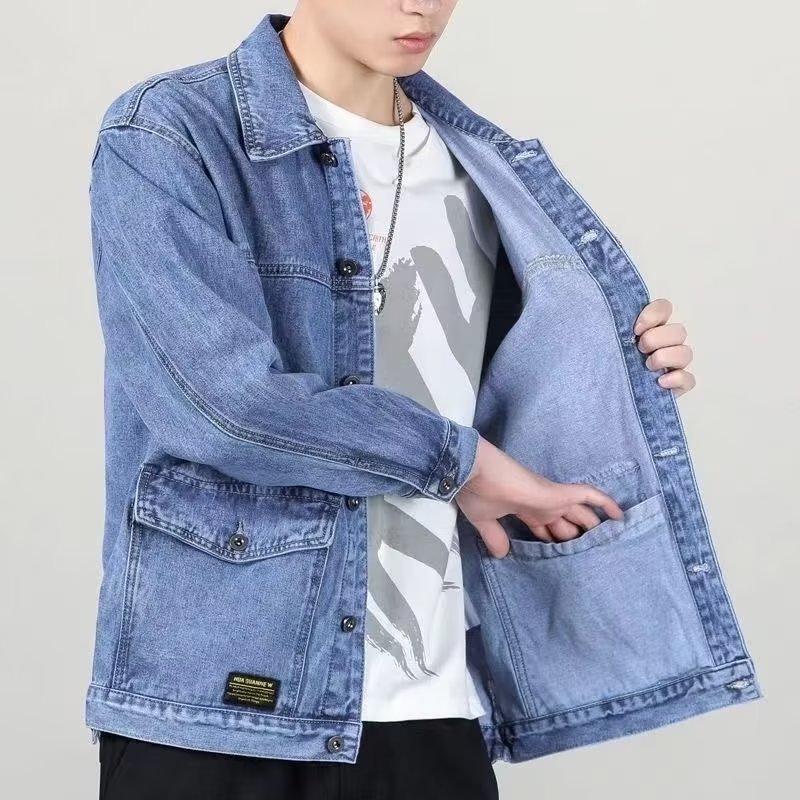 Nhận hàng, cắt may, quần áo đi làm thông thường chống mài mòn, áo khoác, áo khoác denim retro mùa thu đông cho nam, cỡ lớn cho nam