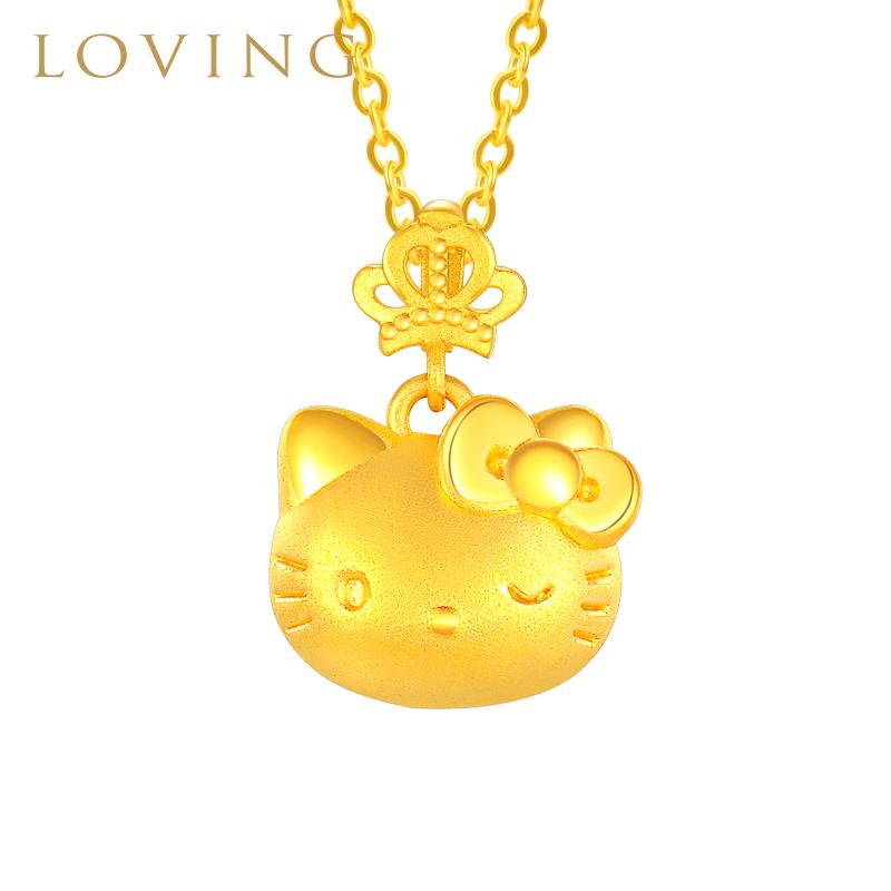 Mặt dây chuyền vàng Hellokitty đáng yêu 999 vàng nguyên chất 3D cứng vương miện vàng mèo KT vòng cổ bé gái quà tặng