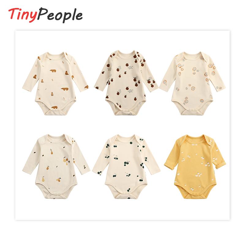 Tinypeople Phong Cách Bắc Âu Mới Cho Bé Cotton Tay Dài Tam Giác Áo Liền Quần Nam Xuân Thu Đáy Jumpsuit Cho Bé