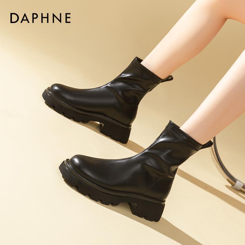 Bốt cổ ngắn siêu hot Daphne bốt nữ thu đông 2022 mùa đông mới hàng Châu Âu lưới đỏ phong cách nóng bỏng cộng nhung đế dày bốt mỏng