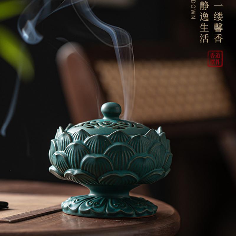 Lò hương vòng hoa sen Lò gốm gia dụng Ai Xun Ai Cao Ai Zhu Moxibustion Gỗ đàn hương trong nhà Trà đạo Trầm hương Lò khuếch tán gỗ đàn hương