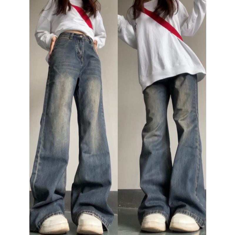 Quần ống loe siêu nhỏ hợp thời trang đường phố Mỹ 2024 mùa hè mới wash retro quần jean ống rộng ống rộng dành cho nữ