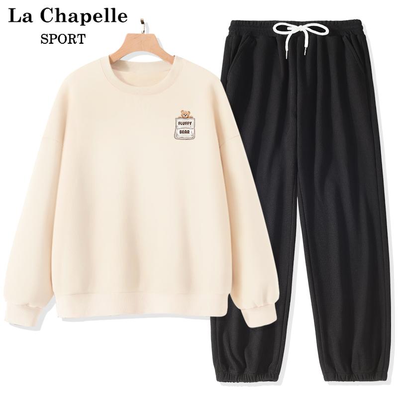 La Chapelle cotton dày cổ tròn T nữ mùa xuân và mùa thu 2023 mỏng phần nhỏ cho nữ thường ngày của sinh viên bộ đồ thể thao nữ X