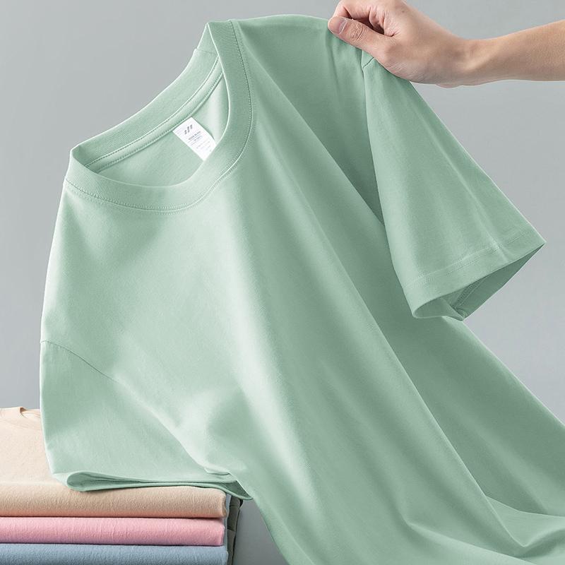 Áo thun nam tay ngắn chất liệu cotton nguyên chất nặng, áo thun cotton mùa hè màu trơn, nửa tay Áo thun cotton dài 100% Tân Cương