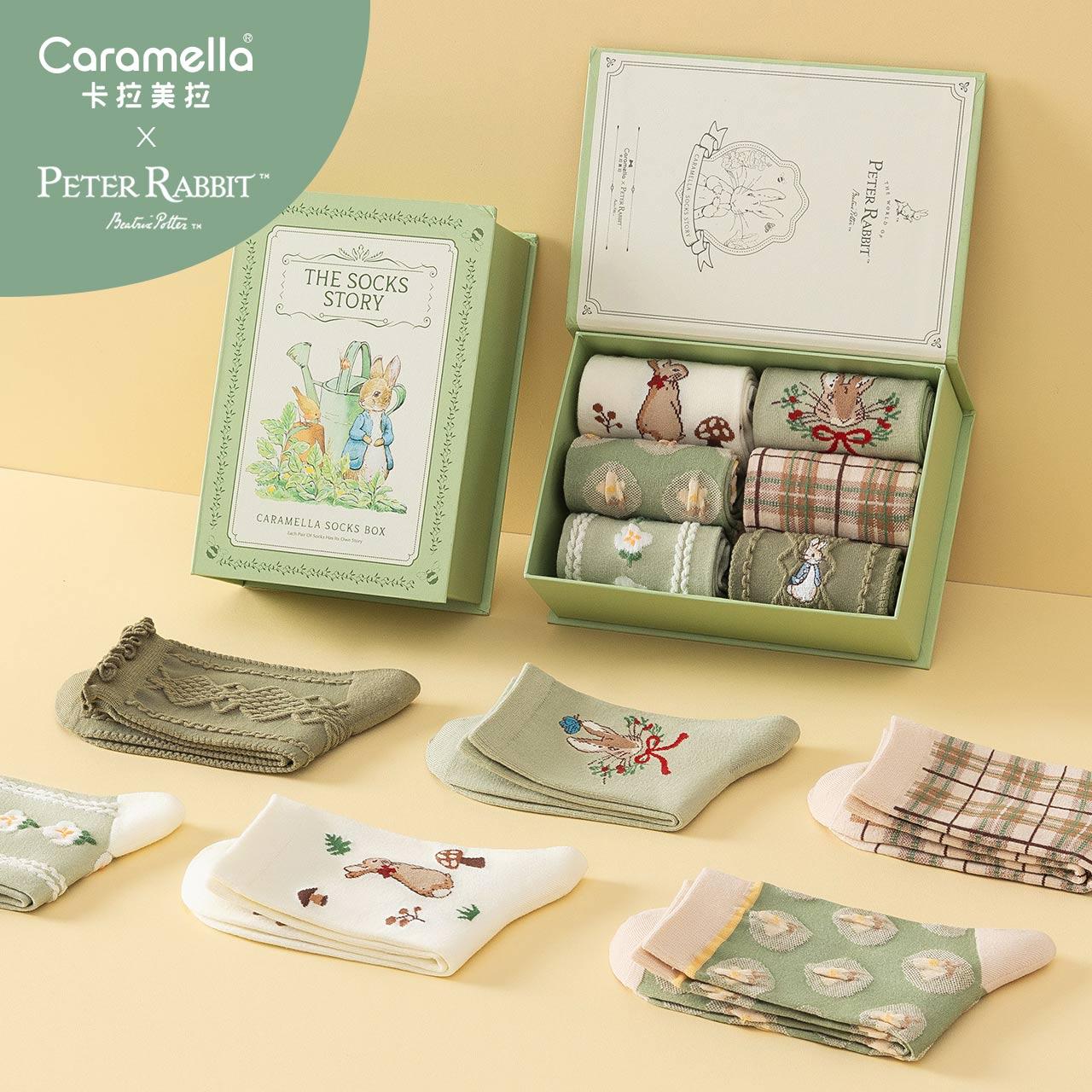 Caramella Peter Rabbit hộp quà chung vớ mùa xuân và mùa thu vớ ống giữa của phụ nữ vớ bông dễ thương cho năm con thỏ