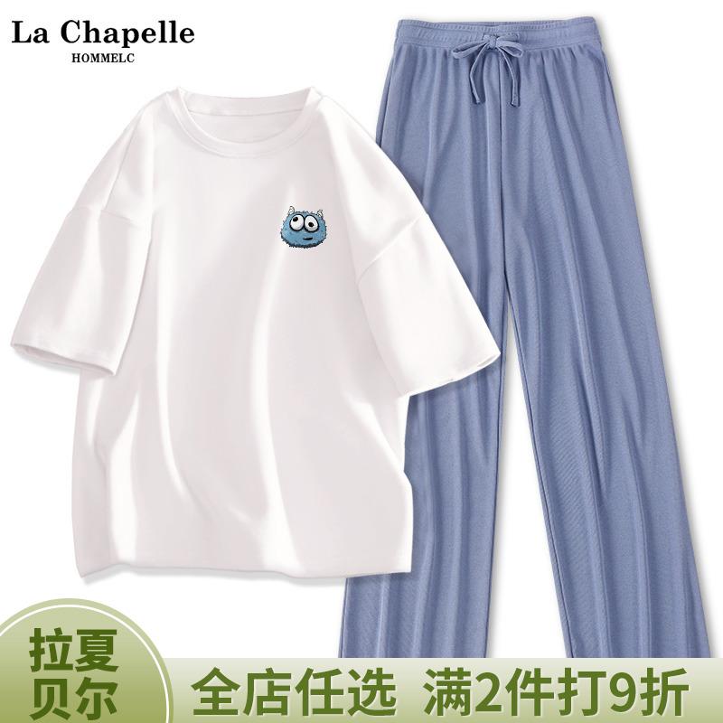 Bộ đồ thể thao La Chapelle nữ 2023 mùa hè mới cotton nữ tay ngắn lụa băng quần ống rộng 2 bộ J