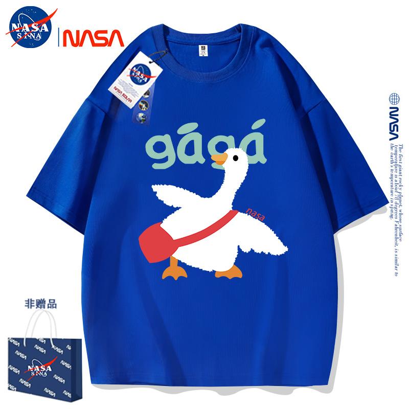 Cặp đôi hàng đầu đồng thương hiệu nasa Klein màu xanh ngắn tay rộng phong cách Hàn Quốc mặc áo thun cotton nguyên chất hợp thời trang dành cho nam và nữ