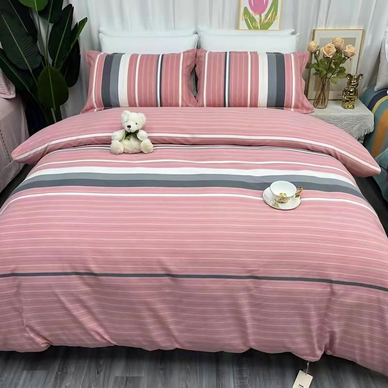 Bộ bốn mảnh cotton twill Bộ chăn ga gối 100% cotton 80 sợi bông chải kỹ sọc đơn và vỏ chăn đôi