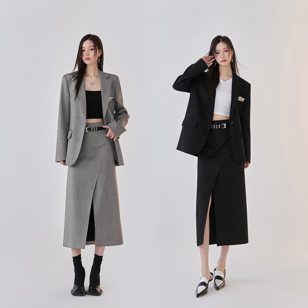 Diva Blazer lớn! Bộ đồ rời cổ điển váy nửa xẻ phía trước Bộ đồ thanh lịch