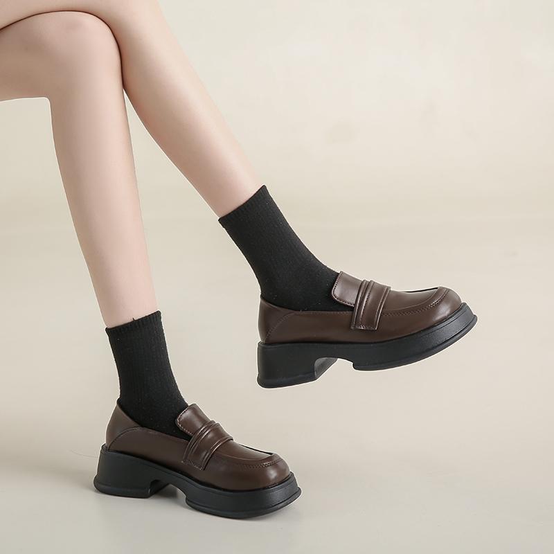 Giày loafer nữ xuân thu Nhật Bản JK đồng phục, giày da nhỏ phong cách retro màu nâu đa năng kiểu Anh, giày đơn đế dày màu đen