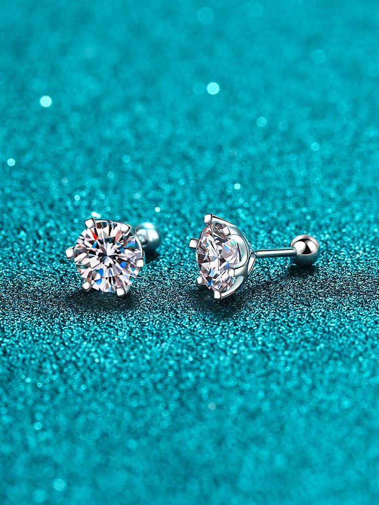 Bông tai moissanite vàng 18K PT950 bạch kim 6 móng vít đơn giản thời trang đa năng Bông tai tinh tế dành cho nam kim cương