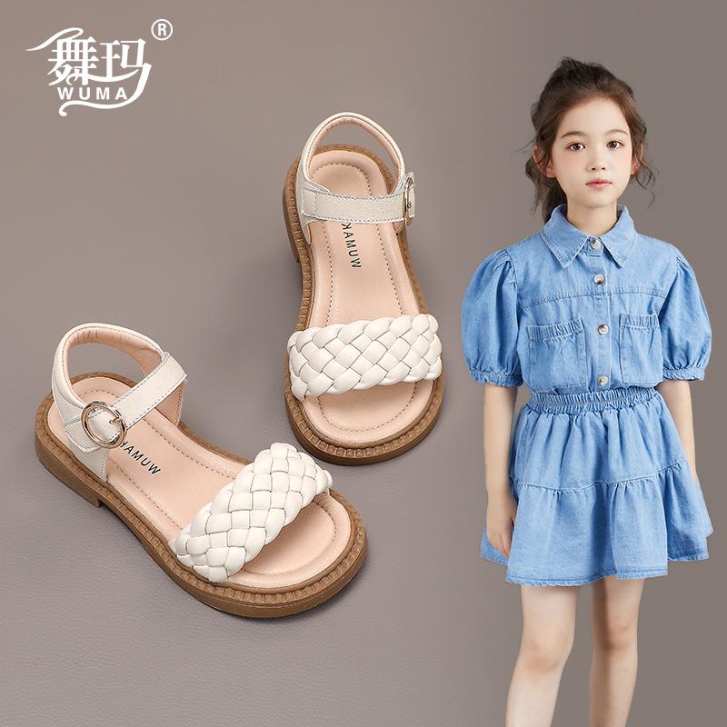 Giày Sandal Bé Gái Mùa Hè 2023 Giày Dệt Trẻ Em Mới Đế Mềm Da Giày Đi Biển Cho Bé Giày Trẻ Em Trung Và Lớn Mùa Hè